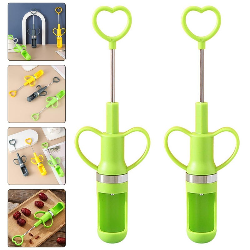2pcs Green Heart Shaped Multifunctional Cherry Pitter Tool with Long Handle - Image 5