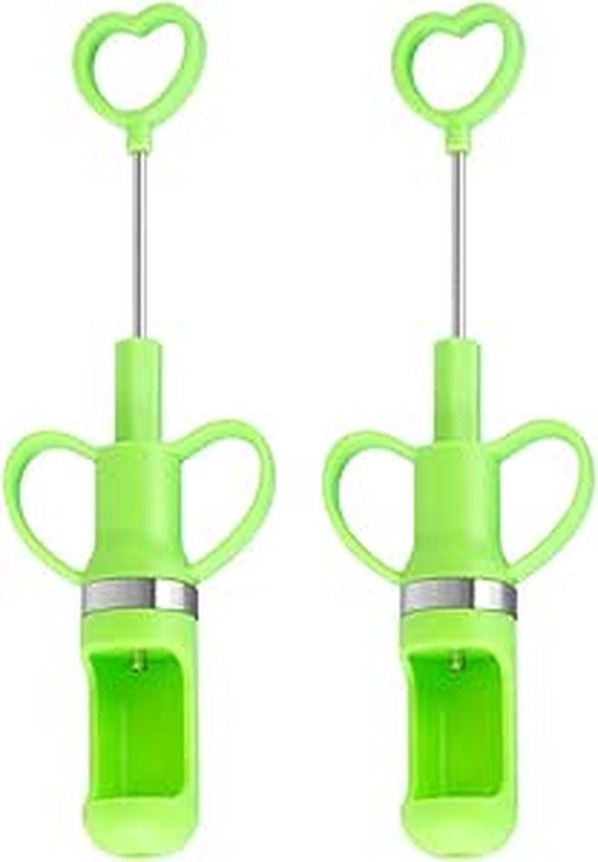 2pcs Green Heart Shaped Multifunctional Cherry Pitter Tool with Long Handle - Image 1