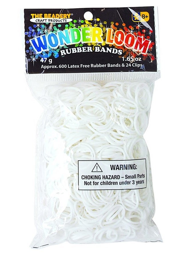 The Beadery White Wonderloom Bands, 600 RubberBand & 24 Clip - Image 1