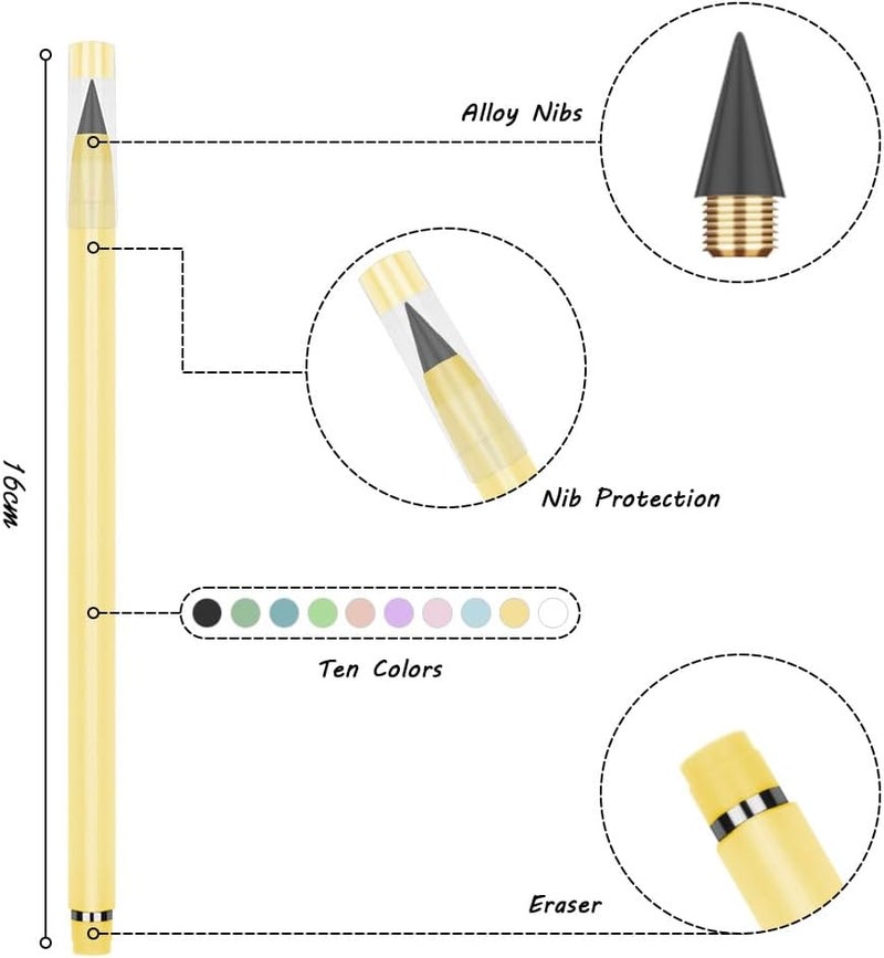 hotut Infinity Pencil,10PCS Inkless Pencil Forever Pencil with 10 Replaceable Nibs and 20 Eraser,NO-Sharpening Pencils for Kids for Writing Drawing Students Home Office School Supplies - Image 2