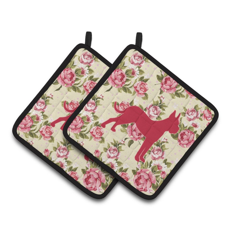 Caroline's Treasures ""Caroline's Treasures Boxer Shabby Chic Yellow Roses Pair of Pot Holders BB1109-RS-YW-PTHD  7.5HX7.5W  Multicolor"" 