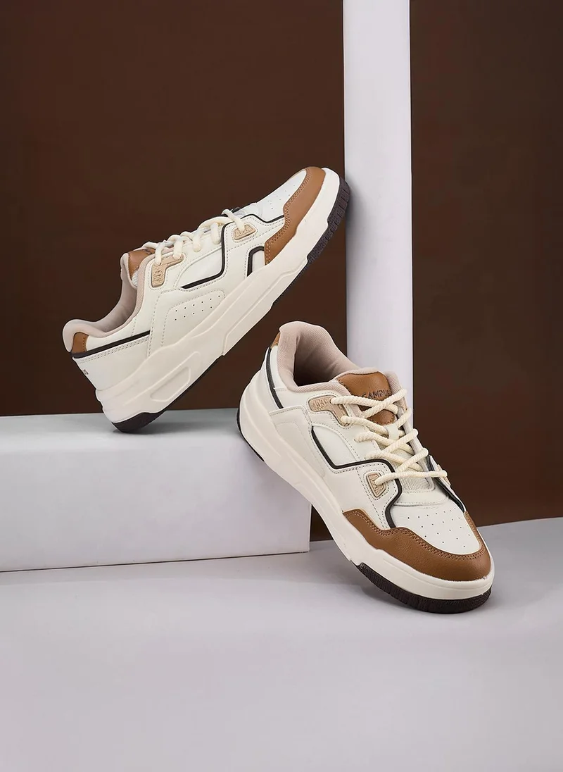 Campus Off White/Brown Men Sync Bubble Yoga Max Lace-Up Sneakers-Off White for Men | Best Price UAE