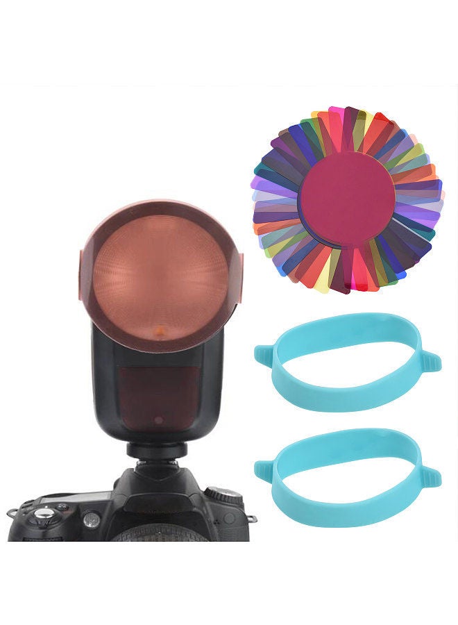 24pcs Round Head Camera Flash Gels Lighting Filters Color Correction Filter Kit for Godox V1 Series Speedlight H200R Flash Head with Storage Bag  - Image 1