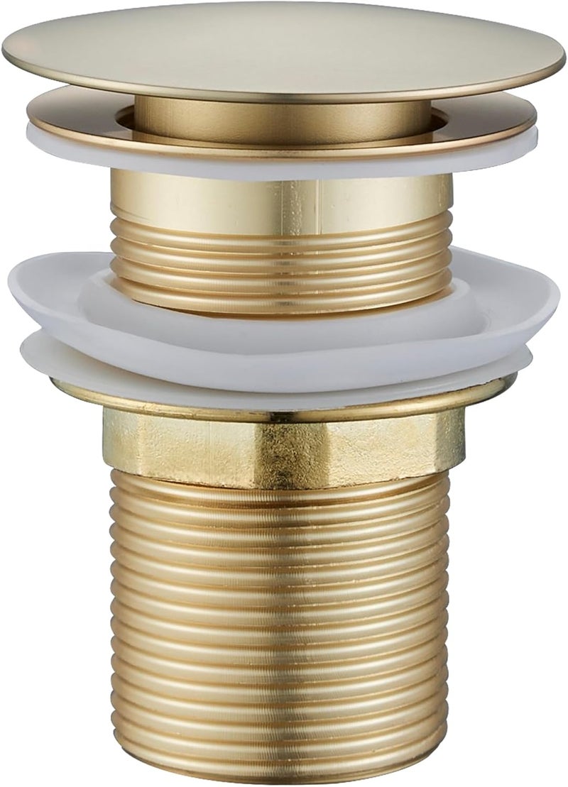 BRIMIX Pop-Up Waste Stainless Steel 304 Wash Basin Drainer G1-1/4'' Push Type Plug Stopper (Brushed Gold) - Image 1