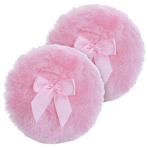 Sibba Large Fluffy Puff 4 Inch Ultra Soft Washable Reusable Velour Face Body Puff Loose Puffs Wet Dry Makeup Tool Pink - Image 1