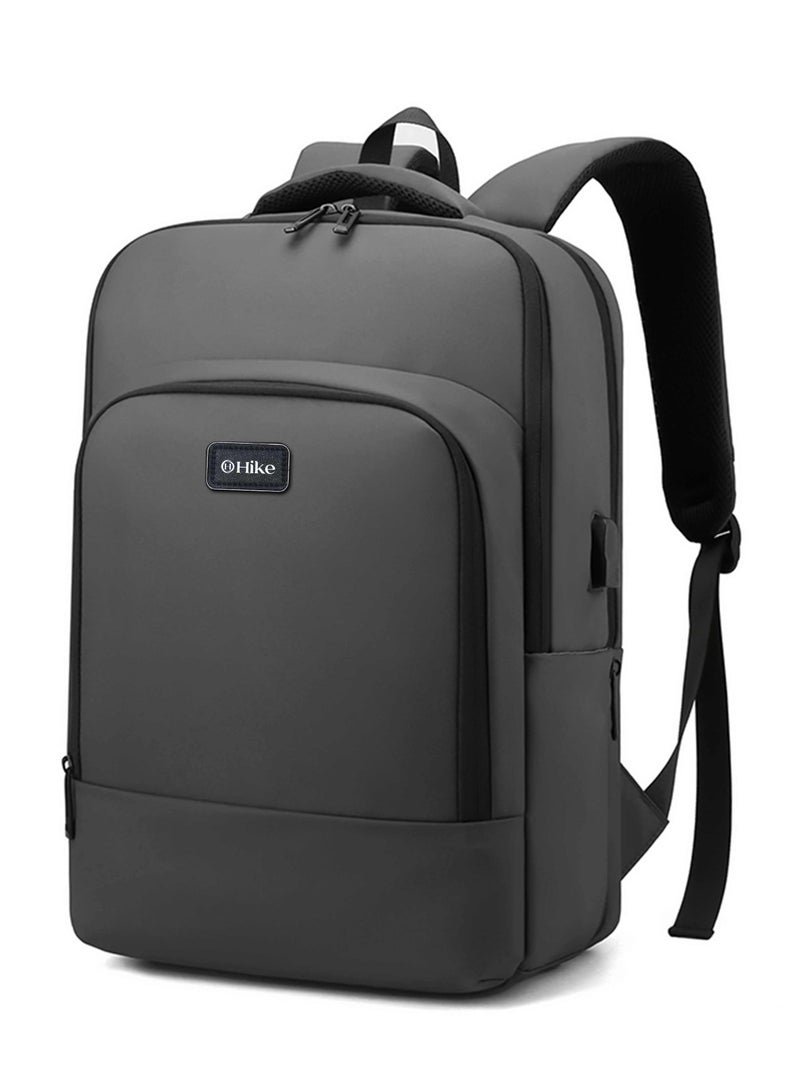 Hike Unisex Polyester Backpack 17.5-inch Water Resistant Computer Bag with Built in USB Port for Men and Women, HK2105-GREY - Image 1