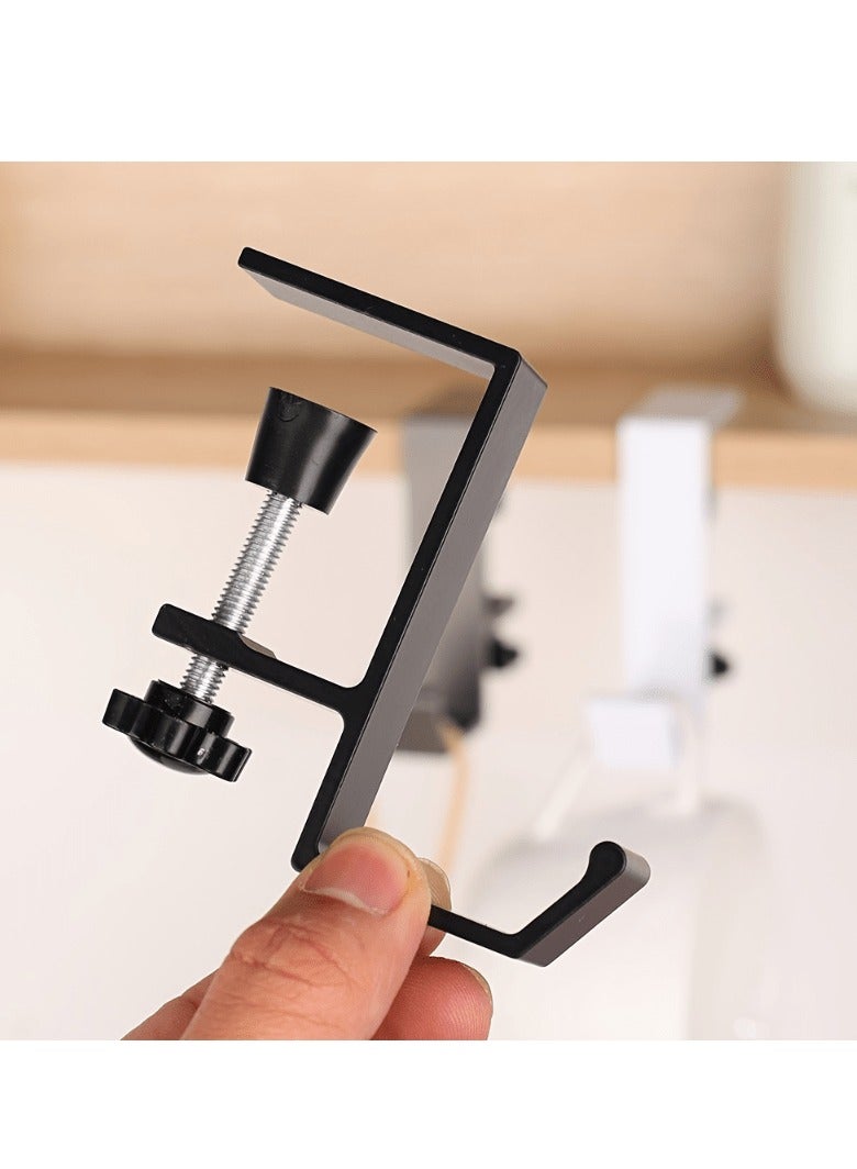 Adjustable Metal Desk Hook - No-Drill, Wall-Mounted Storage Rack for Earphones & Headphones with Side Bag Hanger  - Image 1