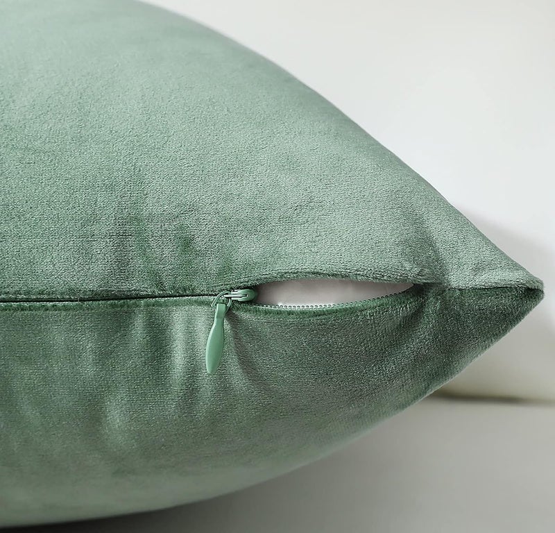 mixeoo Comfy Sage Green Throw Pillow Covers Decorative Lumbar Solid Rectangle Thick Velvet Super Soft Cushion Cases Home Decor for Sofa Couch Living Room Chair, Set of 2, 12 x 20 Inch - Image 4