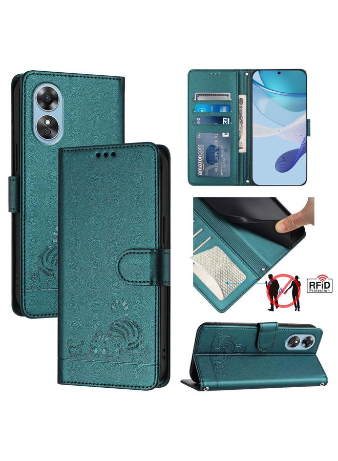 اس-توب جراب لهاتف OPPO A17 4G Global / A17K جراب هاتف جلدي منقوش عليه صورة فأر قطة بتقنية RFID مع حبل تعليق - Image 1