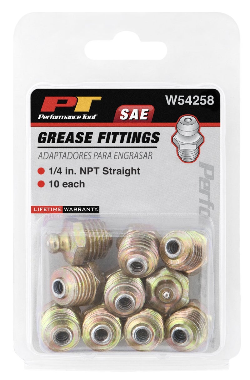 Performance Tool W54258 1/4-Inch NPT Straight Grease Fitting, 10 Pack - Image 1