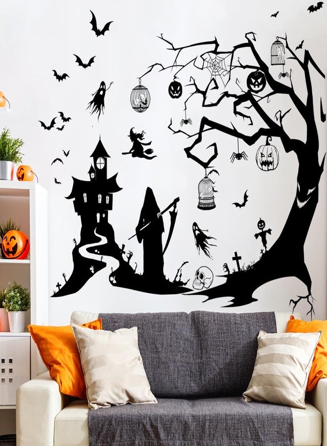 Aurbhosa Halloween Wall Sticker Black Tree Branches Wall Decal Peel and Stick Horror Bat Wall Decor Halloween Castle Ghost Wall Stickers for Living Room - Image 1