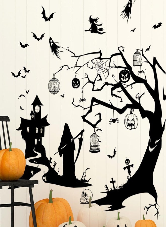 Aurbhosa Halloween Wall Sticker Black Tree Branches Wall Decal Peel and Stick Horror Bat Wall Decor Halloween Castle Ghost Wall Stickers for Living Room - Image 4