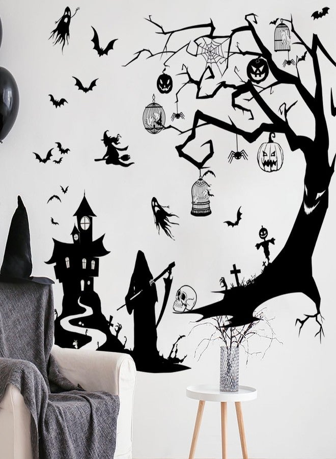 Aurbhosa Halloween Wall Sticker Black Tree Branches Wall Decal Peel and Stick Horror Bat Wall Decor Halloween Castle Ghost Wall Stickers for Living Room - Image 3