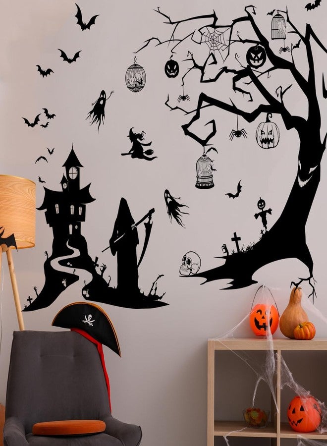 Aurbhosa Halloween Wall Sticker Black Tree Branches Wall Decal Peel and Stick Horror Bat Wall Decor Halloween Castle Ghost Wall Stickers for Living Room - Image 2