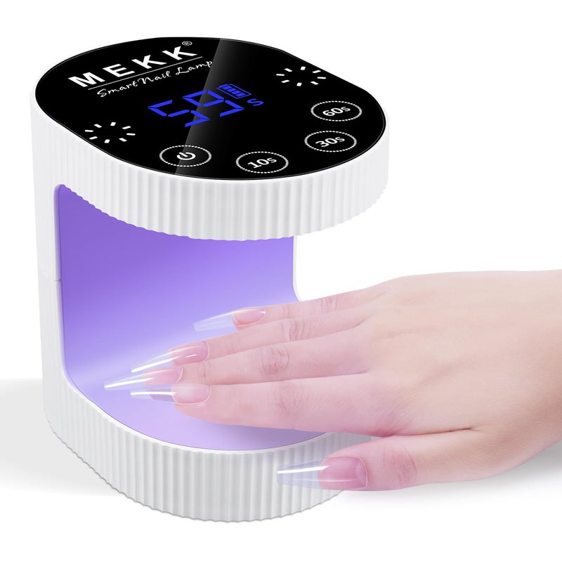 MEKK Cordless Mini UV Light for Gel Nails - 24W Rechargeable Mini UV LED Nail Lamp with Touch Control & Auto Sensor,Small Flash Cure Lamp,4 Timers,Portable Nail Light for Salon & Home(White)