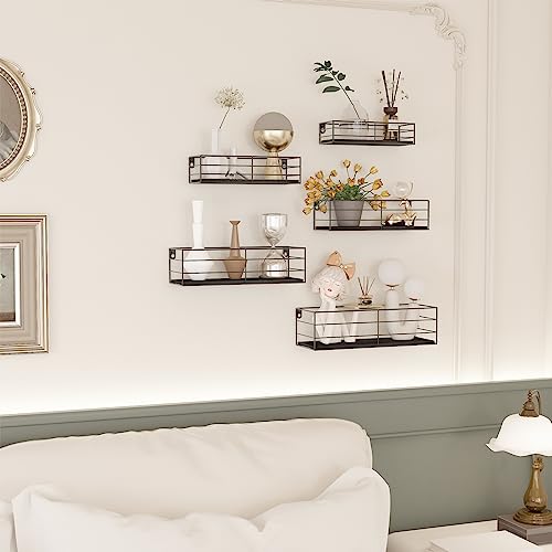 CRUGLA Floating Shelves Wall Mounted Set of 5, Black Hanging Storage Wall Shelf for Bathroom, Kitchen, Bedroom, Living Room Home Decor - Image 4