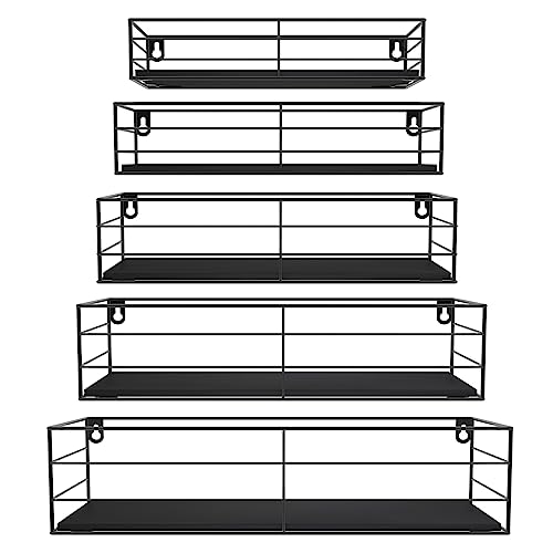 CRUGLA Floating Shelves Wall Mounted Set of 5, Black Hanging Storage Wall Shelf for Bathroom, Kitchen, Bedroom, Living Room Home Decor - Image 1
