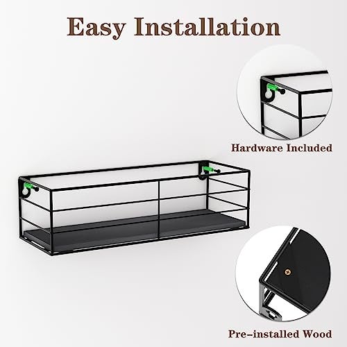 CRUGLA Floating Shelves Wall Mounted Set of 5, Black Hanging Storage Wall Shelf for Bathroom, Kitchen, Bedroom, Living Room Home Decor - Image 3