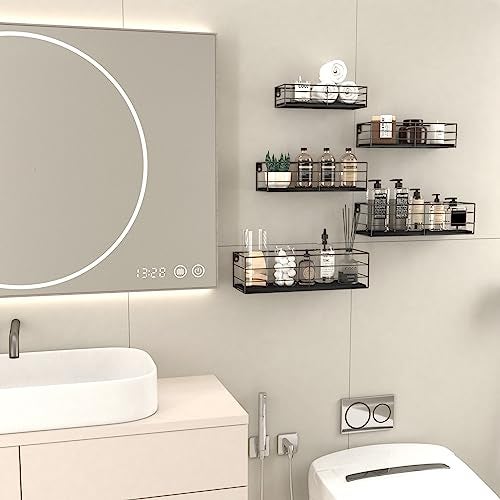 CRUGLA Floating Shelves Wall Mounted Set of 5, Black Hanging Storage Wall Shelf for Bathroom, Kitchen, Bedroom, Living Room Home Decor - Image 5