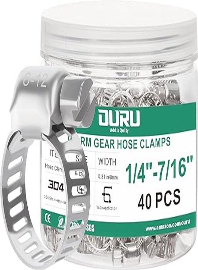 OURU 40PCS 1/4"-7/16" (6-12mm)Hose Clamp304 Stainless Steel Hose Clamp for Water Pipe,Automotive,Mechanical,Applications,Fuel Line - Image 1