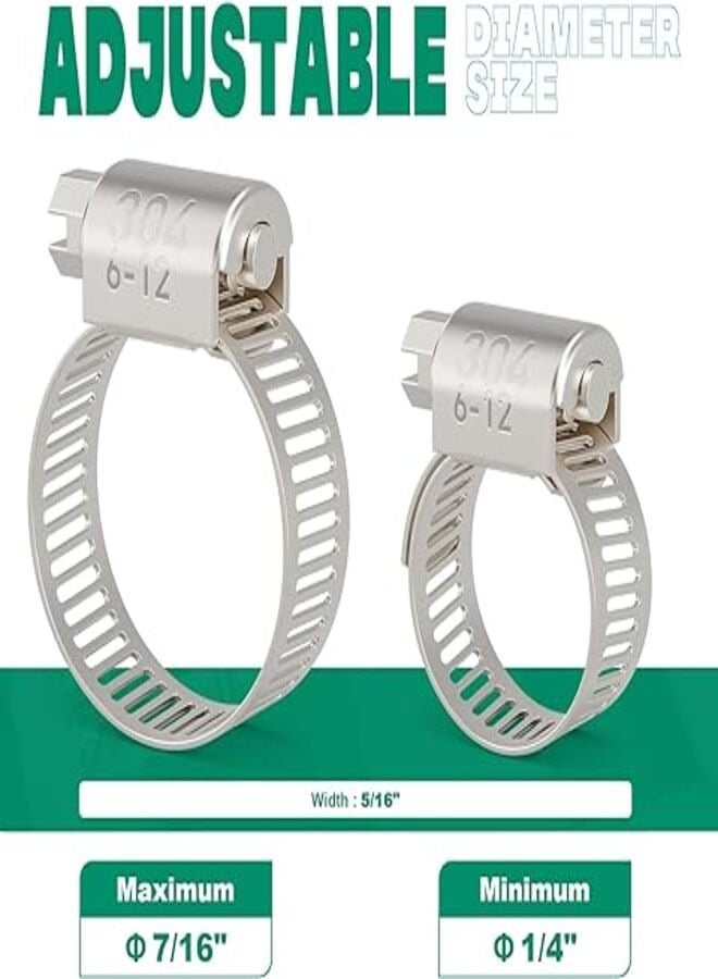 OURU 40PCS 1/4"-7/16" (6-12mm)Hose Clamp304 Stainless Steel Hose Clamp for Water Pipe,Automotive,Mechanical,Applications,Fuel Line - Image 2