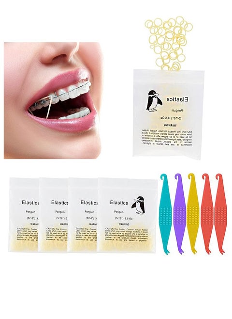 500 pcs Orthodontic Elastic Bungee Bands, 3.5 oz Heavy Duty Dental Rubber Leashes, Free Braces Elastic Pads (5/16 Inch, 7.9mm)