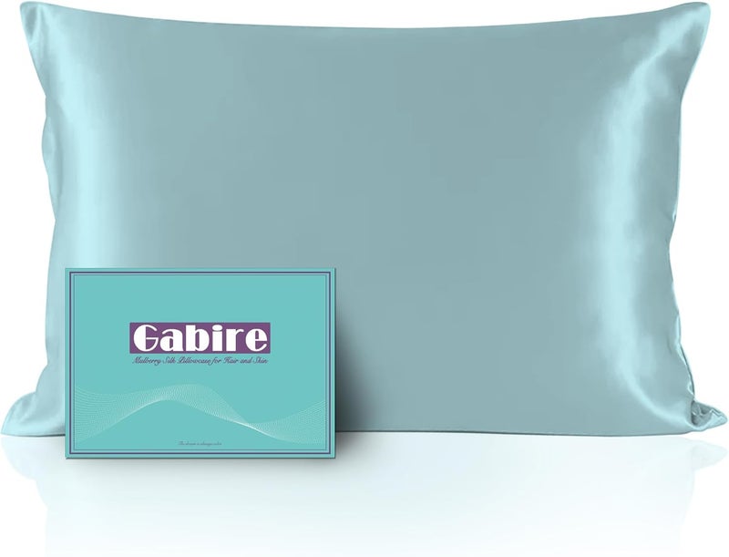 Gabire Mulberry Silk Pillowcase for Hair and Skin Prevent Acne Pillow Cases Both Sides Real Silk Pillowcases Organic Silk Pillowcase with Hidden Zipper, Haze Blue, King (20"×36") - Image 1