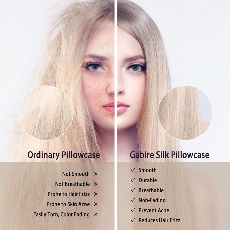 Gabire Mulberry Silk Pillowcase for Hair and Skin Prevent Acne Pillow Cases Both Sides Real Silk Pillowcases Organic Silk Pillowcase with Hidden Zipper, Haze Blue, King (20"×36") - Image 3