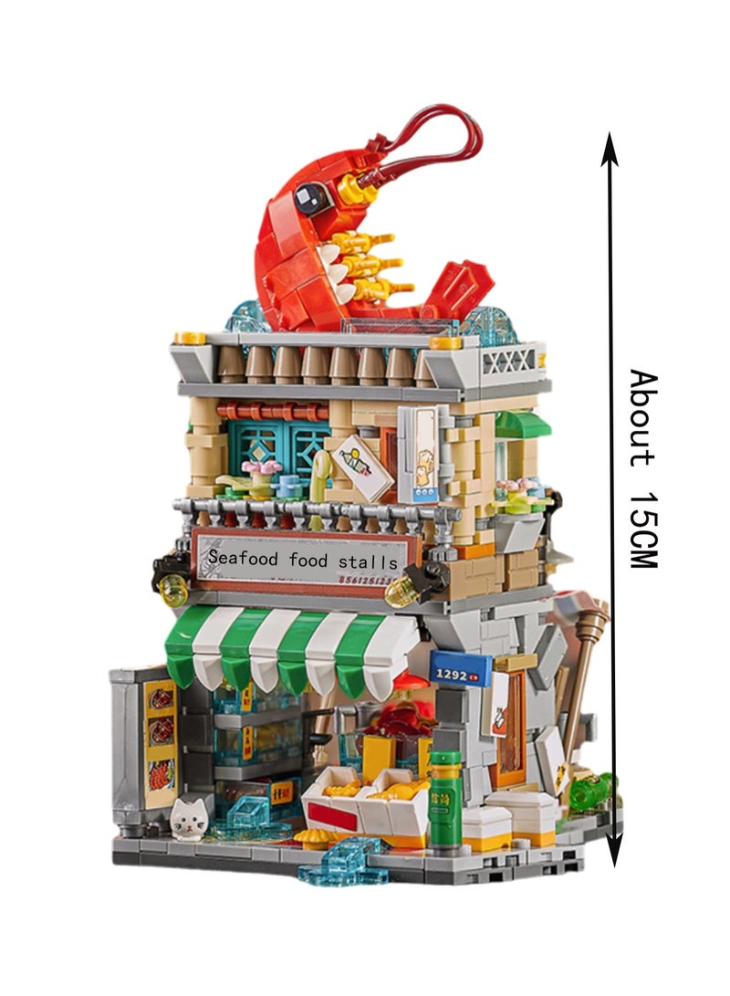 Loquat 734pcs Seafood Food Stalls, Street Series Model Set Building Blocks Creative Diy Simulation Collection Building Assembly Toys Children Adult Home Decoration - Image 2