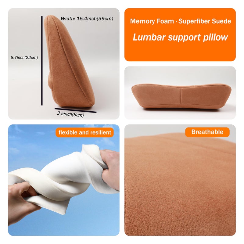 POKSRI Lumbar Support Pillow,Back Pain Relief Cushion,fits tightly around the waist,Memory Foam,Skin-friendly Suede Fabric,fit Car Drive,Office chair,Rest seat,Improve Posture,Portable,15.5''Lx 8.7''H - Image 4