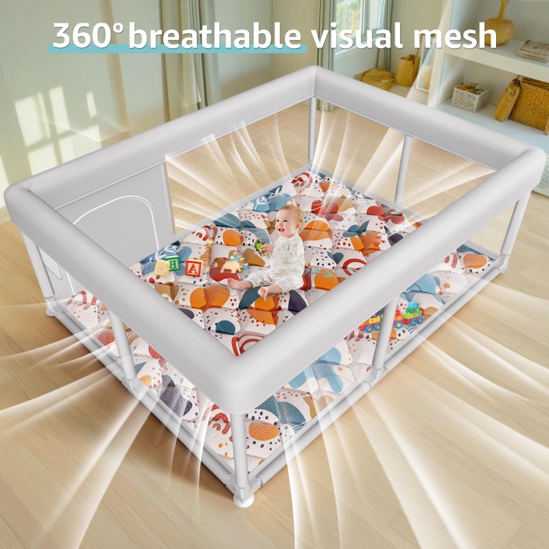 Hiaksedt Baby Playpen with Mat 65 x 50 Inch, PlayPen for Babies and Toddlers, Sturdy Safety Play Yard for Indoor & Outdoor with Zipper Gates - Image 2