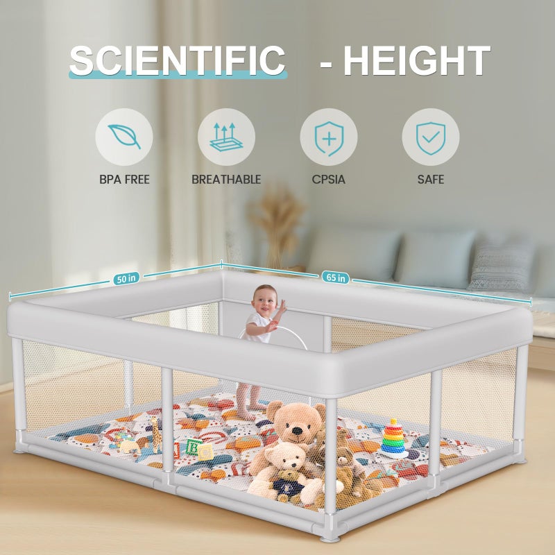 Hiaksedt Baby Playpen with Mat 65 x 50 Inch, PlayPen for Babies and Toddlers, Sturdy Safety Play Yard for Indoor & Outdoor with Zipper Gates - Image 5