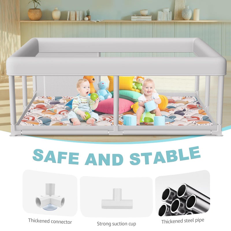 Hiaksedt Baby Playpen with Mat 65 x 50 Inch, PlayPen for Babies and Toddlers, Sturdy Safety Play Yard for Indoor & Outdoor with Zipper Gates - Image 3