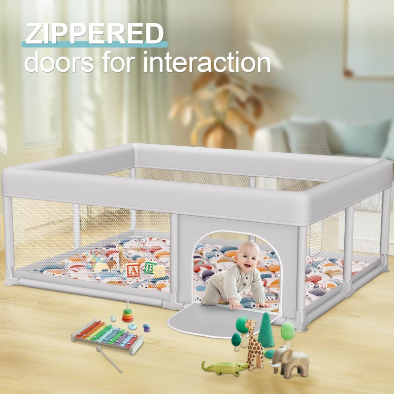 Hiaksedt Baby Playpen with Mat 65 x 50 Inch, PlayPen for Babies and Toddlers, Sturdy Safety Play Yard for Indoor & Outdoor with Zipper Gates - Image 4