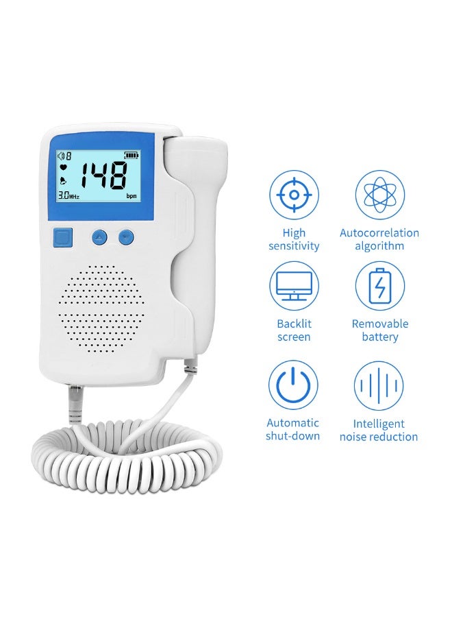 جهاز مراقبة معدل نبض قلب الجنين، دوبلر بالموجات فوق الصوتية محمول، كشف مبكر من الأسبوع التاسع، مجس عالي الحساسية، أزرق - Image 1