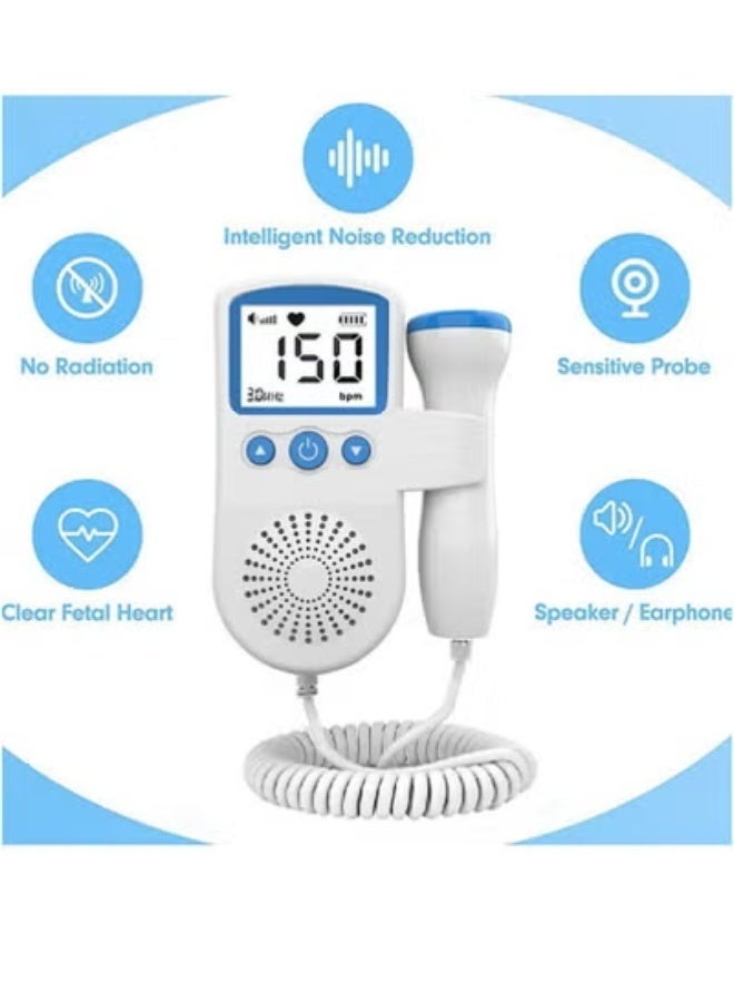 جهاز مراقبة معدل نبض قلب الجنين، دوبلر بالموجات فوق الصوتية محمول، كشف مبكر من الأسبوع التاسع، مجس عالي الحساسية، أزرق - Image 2
