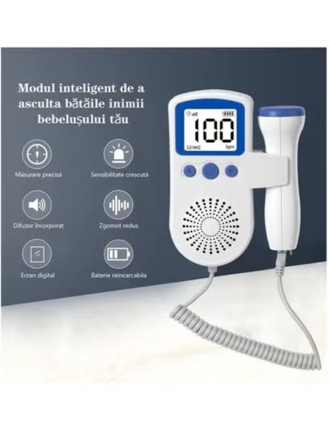 جهاز مراقبة معدل نبض قلب الجنين، دوبلر بالموجات فوق الصوتية محمول، كشف مبكر من الأسبوع التاسع، مجس عالي الحساسية، أزرق - Image 3