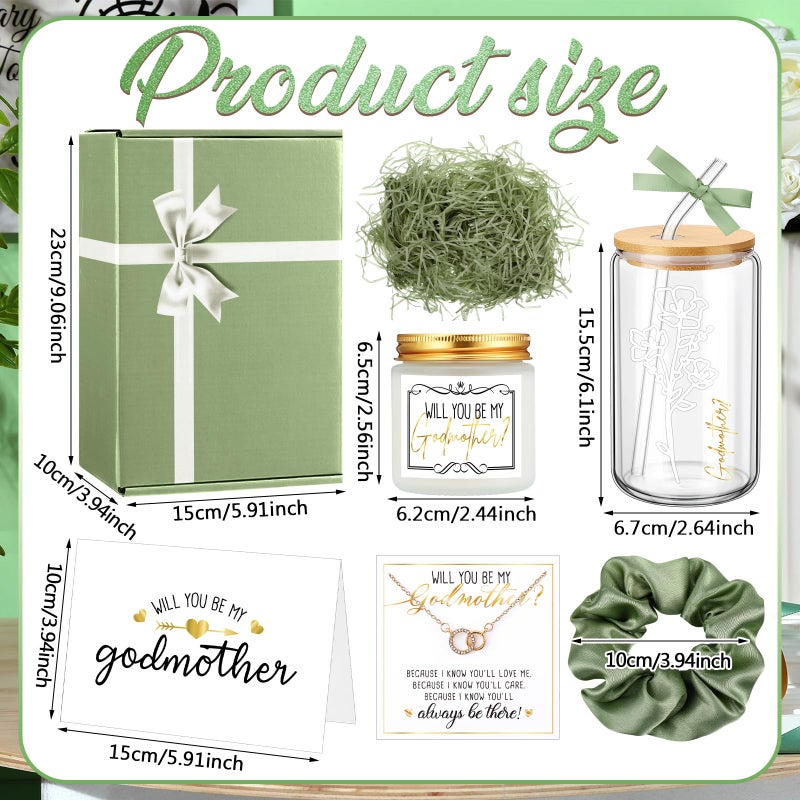 Singhoow 6 Pcs Godmother Proposal Gift Set, Will You Be My Godmother Gift Box, 12oz Glass Cup, Necklace & Scented Candle from Godchild for Baptism Motherâ€™s Day Birthday(English,Sage Green) - Image 3