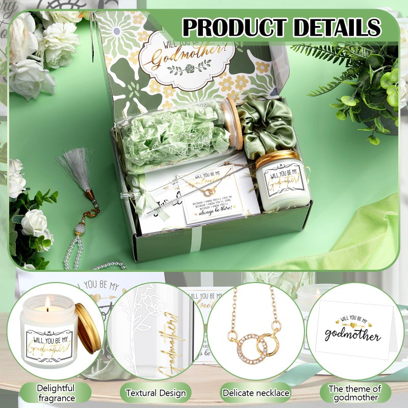 Singhoow 6 Pcs Godmother Proposal Gift Set, Will You Be My Godmother Gift Box, 12oz Glass Cup, Necklace & Scented Candle from Godchild for Baptism Motherâ€™s Day Birthday(English,Sage Green) - Image 5