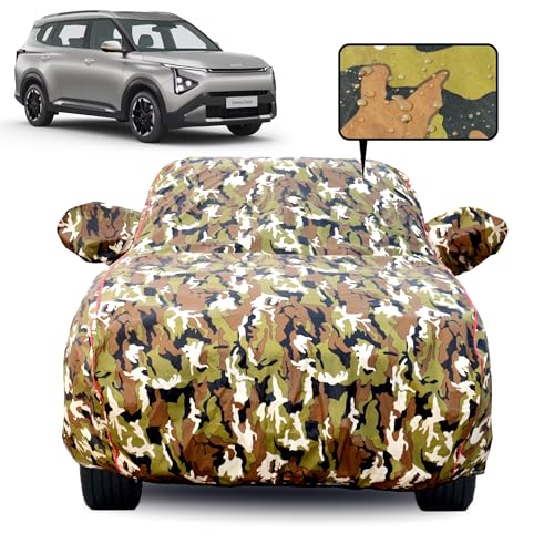 Slamio Car Cover for Kia Carens Clavis 2025-2026 Model | Waterproof, Dustproof, UV Resistant | All-Weather Protection with Mirror Pockets | Custom Fit, Triple Stitch (Jungle Print) - Image 1