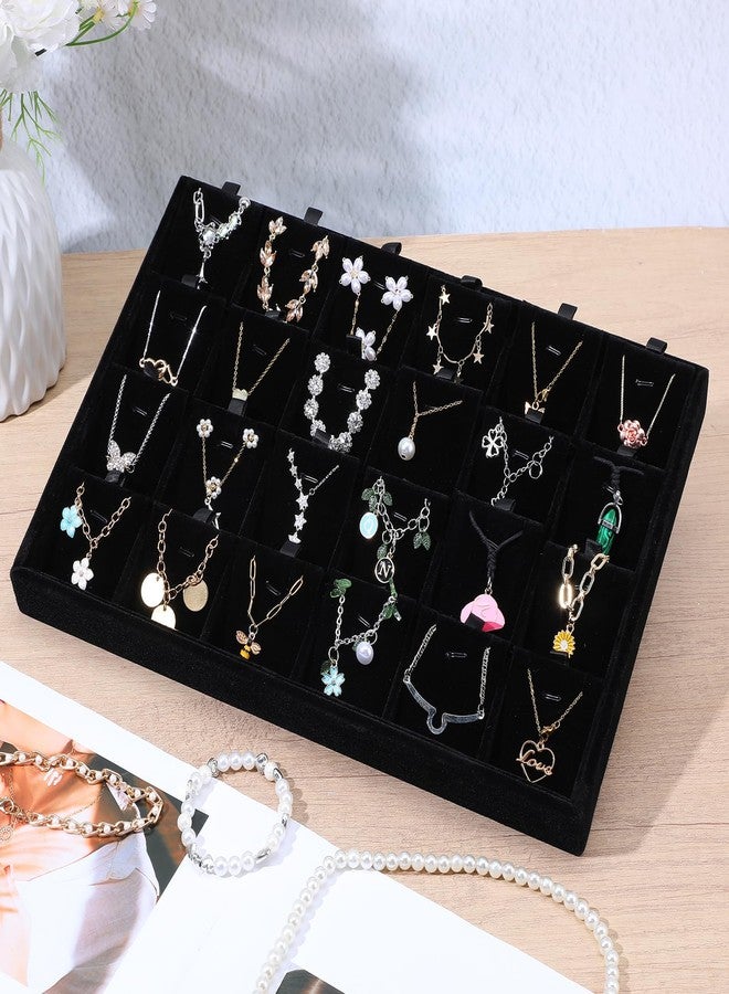Lemecima 2pcs 24 Grids Stackable Jewelry Tray Organizer with Removable Dividers, Velvet Jewelry Display Tray for Earrings Necklaces Bracelet Rings Display Showcase - Black - Image 2
