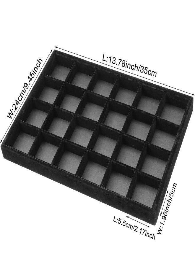 Lemecima 2pcs 24 Grids Stackable Jewelry Tray Organizer with Removable Dividers, Velvet Jewelry Display Tray for Earrings Necklaces Bracelet Rings Display Showcase - Black - Image 3