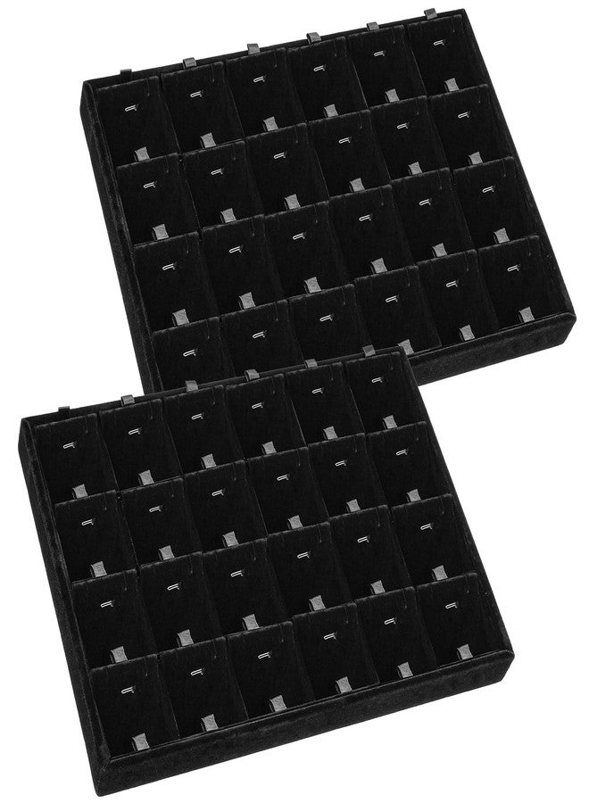 Lemecima 2pcs 24 Grids Stackable Jewelry Tray Organizer with Removable Dividers, Velvet Jewelry Display Tray for Earrings Necklaces Bracelet Rings Display Showcase - Black - Image 1