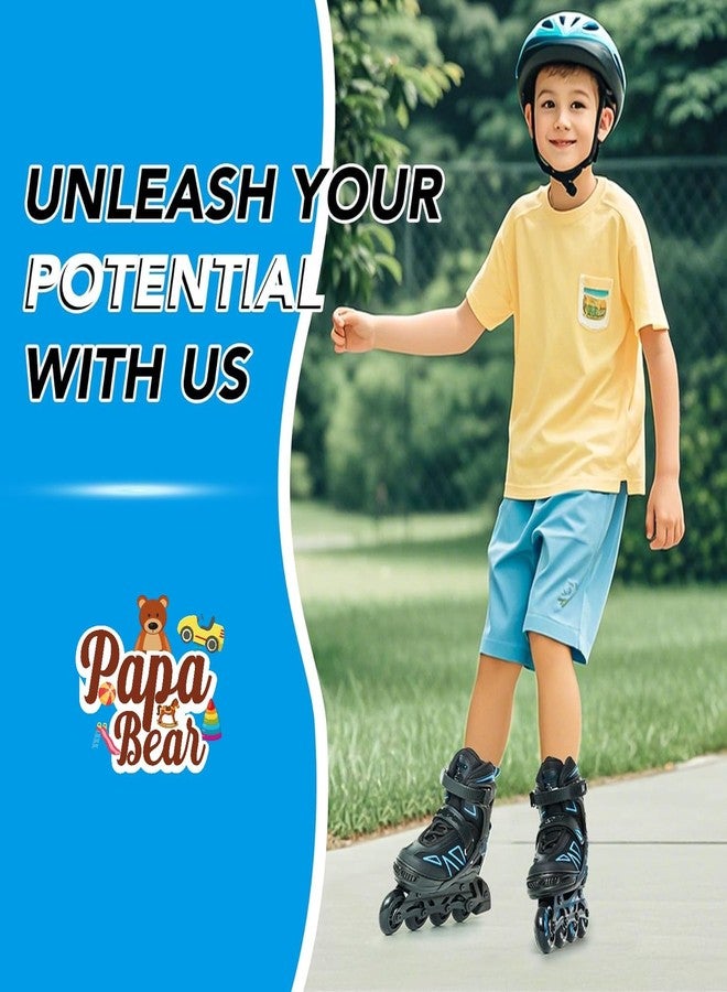 PapaBear Papa Bear Adjustable Inline Skates Skating Shoes for Boys Kids Girls Adjustable Roller Blades Small Size Age 4-7 Years PU Strong 4 Wheels Aluminium - Image 4