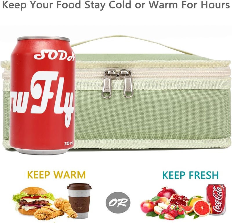 FlowFly Small Insulated Lunch box Portable Soft Bag Mini Cooler Thermal Meal Tote Kit with Handle for Work & School, Light Matcha - Image 3