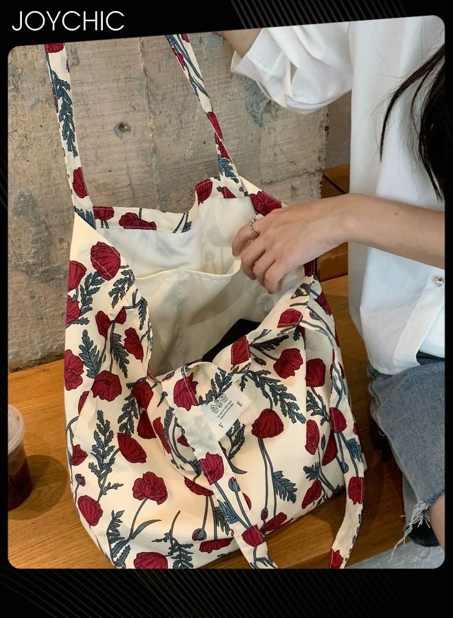 Joychic Large Capacity Fashionable Flower Pattern Canvas Shoulder Bag Women Sweet Handbag Students Portable Tote Bag for School Everyday Use  - Image 2
