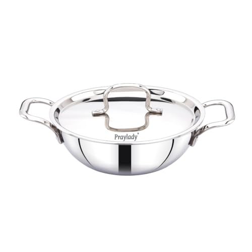 Praylady Tri Plus Triply Kadai with Lid | 22CM / 2.1L | Triply Kadai for Indian Cooking | Stainless Steel with Lid | Works on Induction & Gas | Easy to Clean & Durable - Image 1