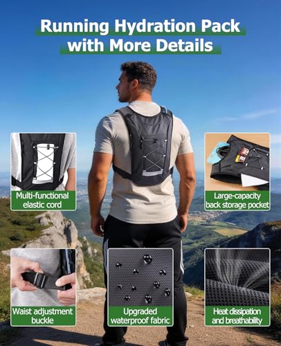 NOOLA Running Vest with 2L Water Bladder, Reflective Hydration Backpack for Men Women, Lightweight Chest Pack with Phone Pocket Adjustable Running Backpack for Marathon Fishing Cycling Hiking, Small - Image 3