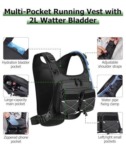NOOLA Running Vest with 2L Water Bladder, Reflective Hydration Backpack for Men Women, Lightweight Chest Pack with Phone Pocket Adjustable Running Backpack for Marathon Fishing Cycling Hiking, Small - Image 2