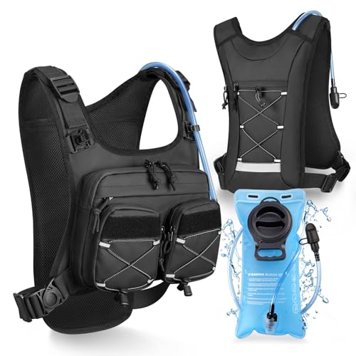 NOOLA Running Vest with 2L Water Bladder, Reflective Hydration Backpack for Men Women, Lightweight Chest Pack with Phone Pocket Adjustable Running Backpack for Marathon Fishing Cycling Hiking, Small - Image 1